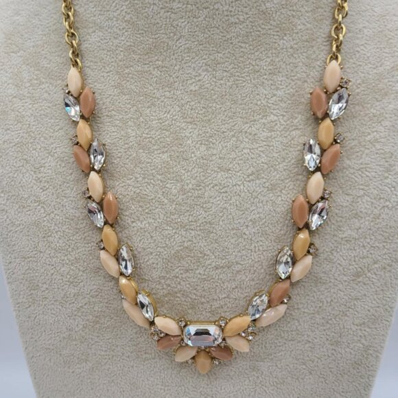 J Crew Dainty Gold Tone Pink Mauve Taupe Resin Clear Crystal Necklace - Picture 1 of 9